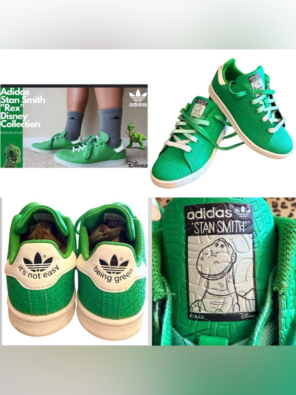 Adidas x Stan Smith “Toy Story Rex Dinosaur Sneakers” Kids Size 13-  Disney  🦖💚